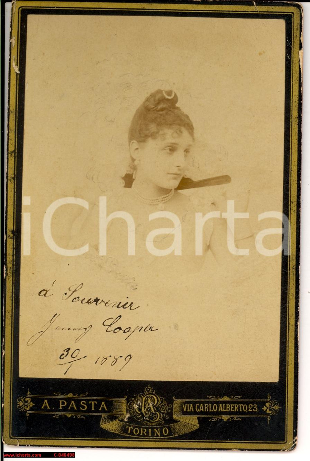 Fotografia d'epoca originale 1889 TORINO Portrait of Fanny COOPER Real Photo 1