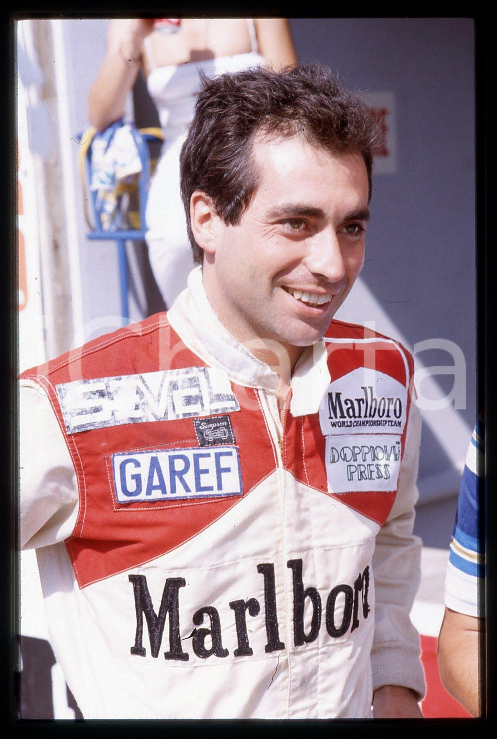 Fotografia d epoca originale 35mm vintage slide 1984 F3 GP SAN MARINO Juan Manuel FANGIO II  Ritratto 1