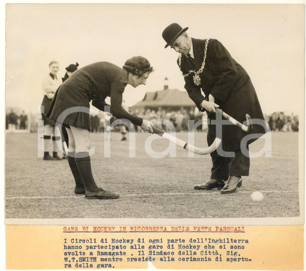 Fotografia d epoca originale 1938 RAMSGATE UK Sindaco WILLIAM SMITH inaugura festival hockey pasquale 1