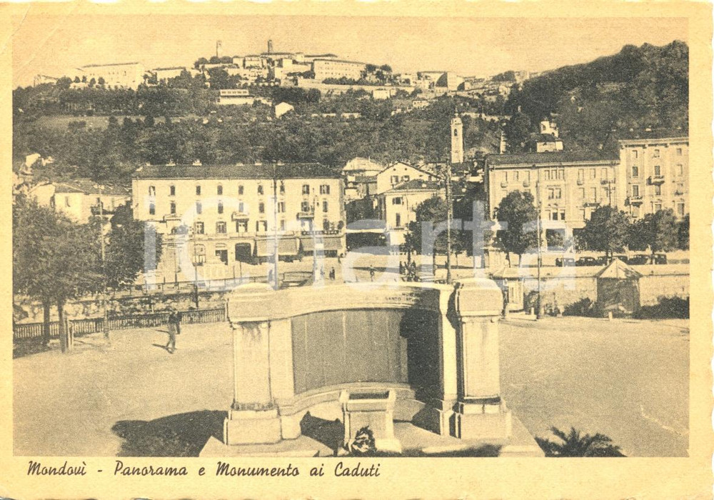 Cartolina originale da collezione 1942 MONDOVI' (CN) Panorama e MONUMENTO AI CADUTI *Cartolina animata FG NV 1