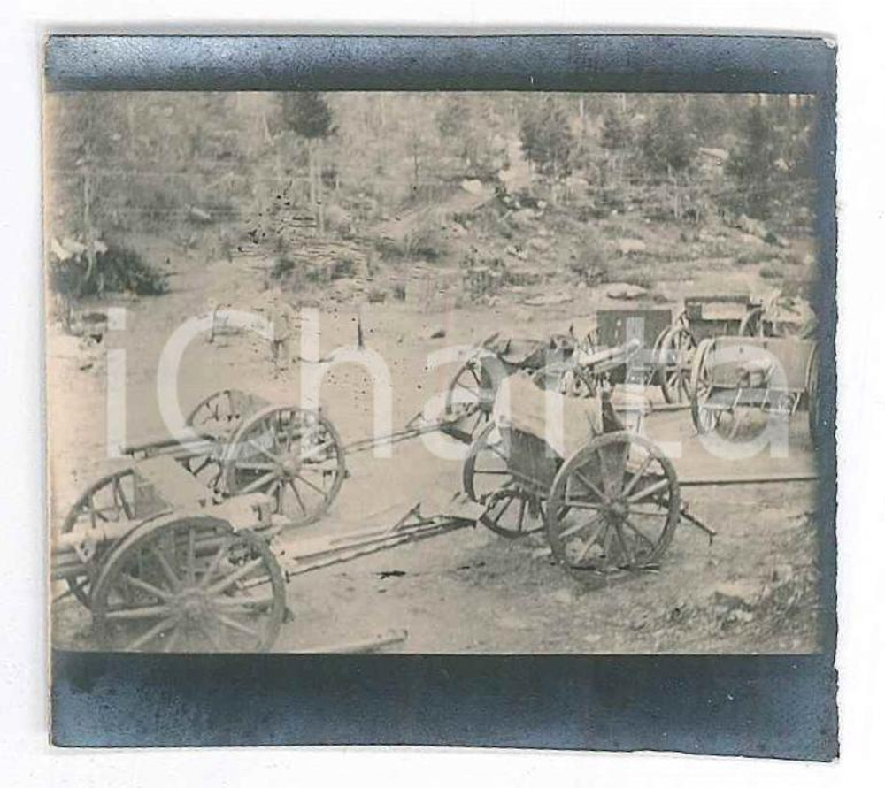 Fotografia d epoca originale 1918 WW1 ZONA DI GUERRA Artiglieria da montagna  Cannoni Foto 6x4 cm 1