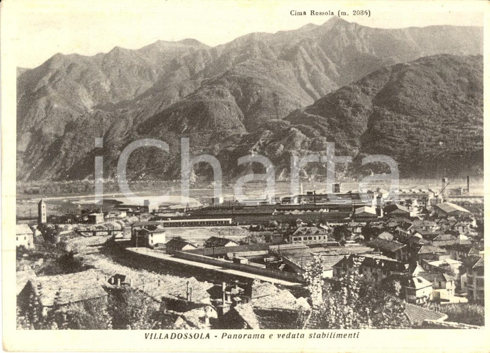 Cartolina originale da collezione 1951 VILLADOSSOLA VB Veduta paese con stabilimenti industriali e Cima ROSSOLA 1