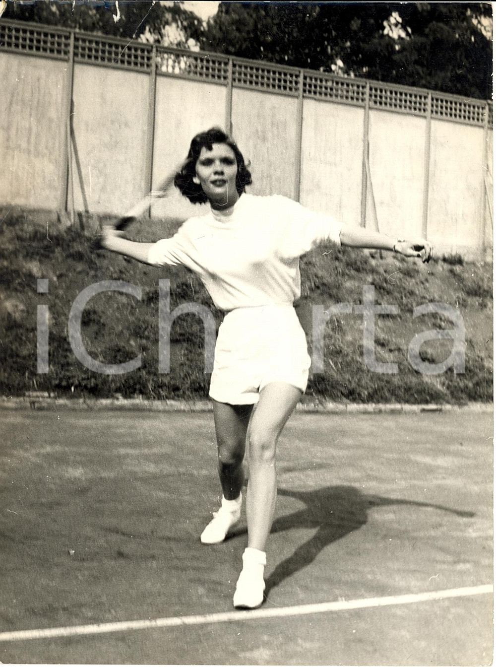 Fotografia d'epoca originale 1935 ca VENEZIA Michelle FANNES AMAN si allena a tennis 1