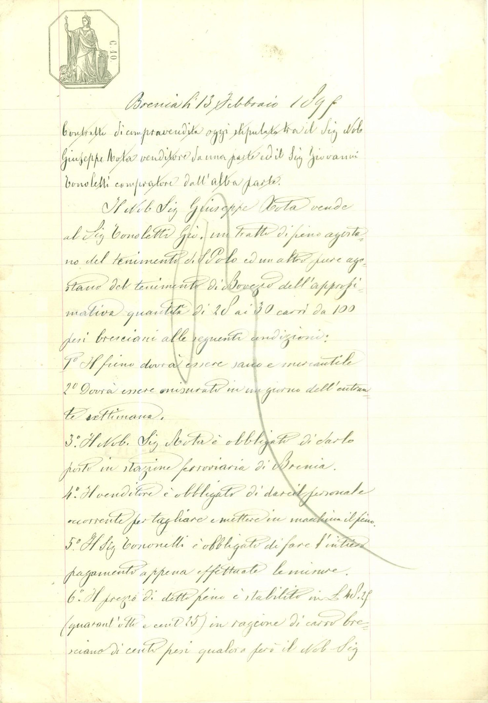 Documento originale, autentico 1898 BOVEZZO BS Giuseppe ROTA vende terreno a Giovanni TONOLETTI Documento 1