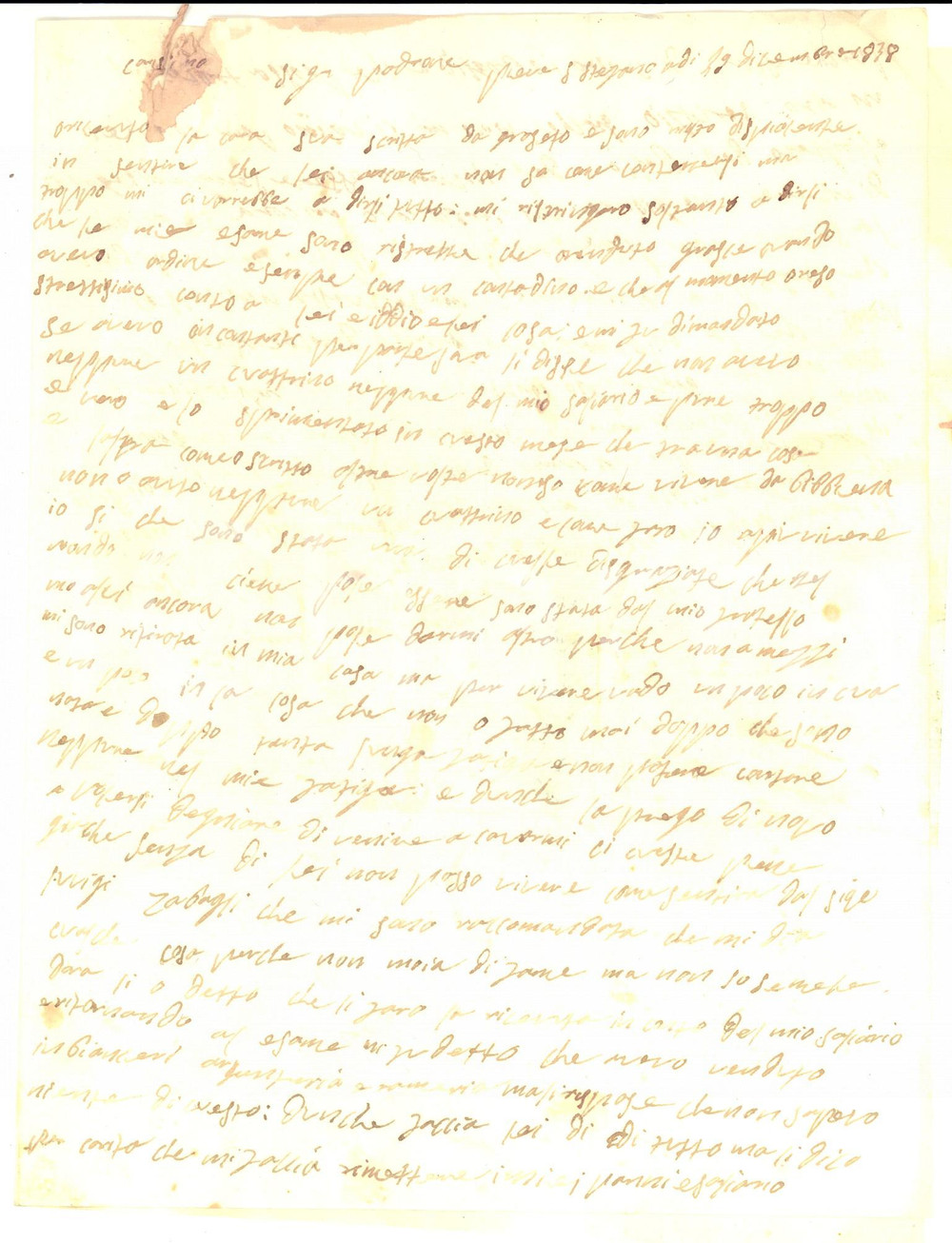 Manoscritto, lettera originale 1838 PIEVE SANTO STEFANO AR Qualcosa perché non moia di fame Giuseppe RAFFONI 1