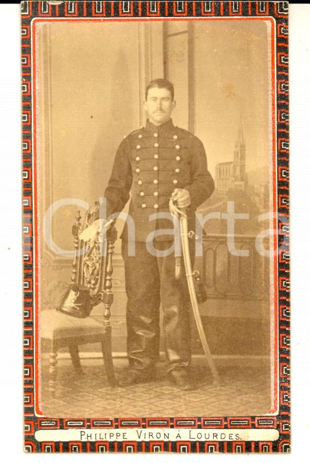 Fotografia d'epoca originale 1870 ca LOURDES (F) Giovane ufficiale di artiglieria *Foto Philippe VIRON 1