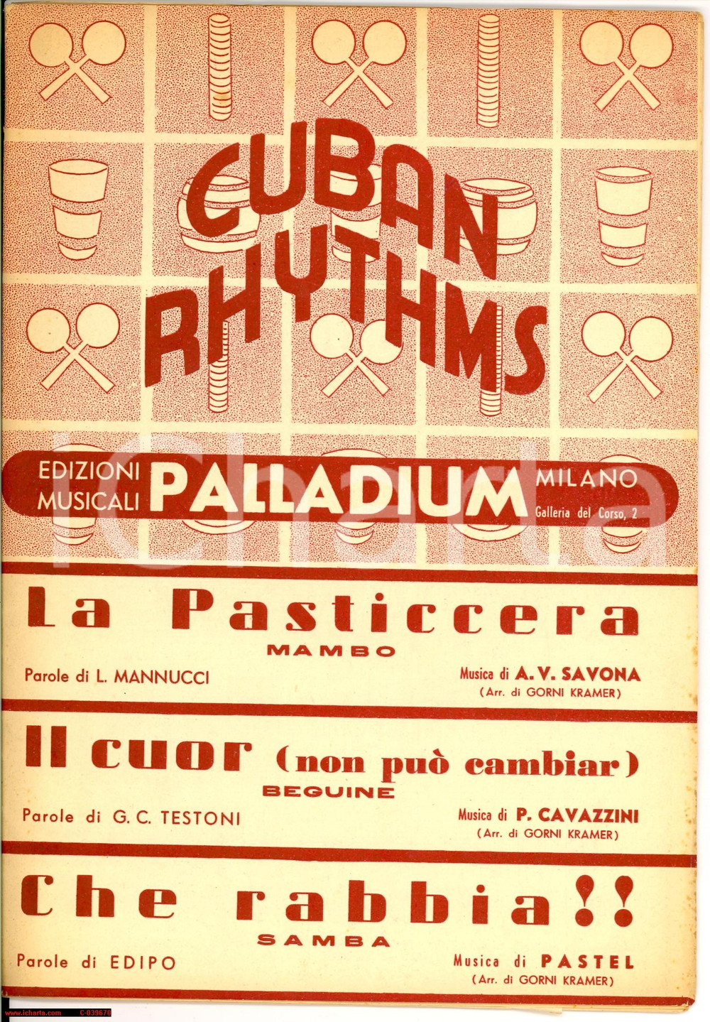 Oggetto da collezione cartaceo 1951 CUBAN RHYTM musiche latine arrangiate GORNI KRAMER Spartito 1