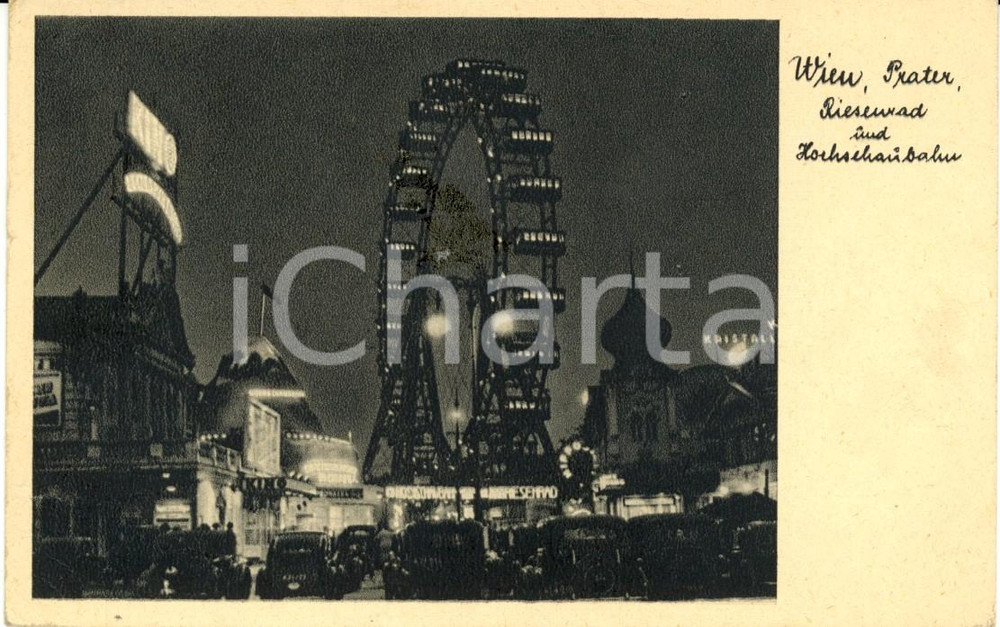 Cartolina originale da collezione 1950 WIEN A La ruota panoramica e le giostre del PRATER Cartolina FP VG 1