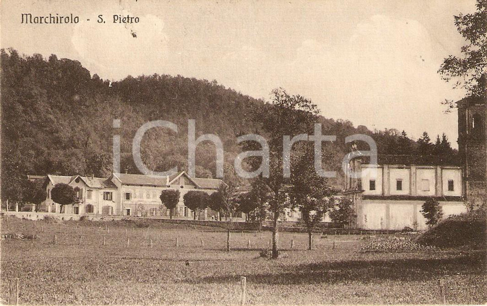 Cartolina originale da collezione 1922 MARCHIROLO (VA) Panorama con Chiesa di SAN PIETRO *Cartolina FP VG 1