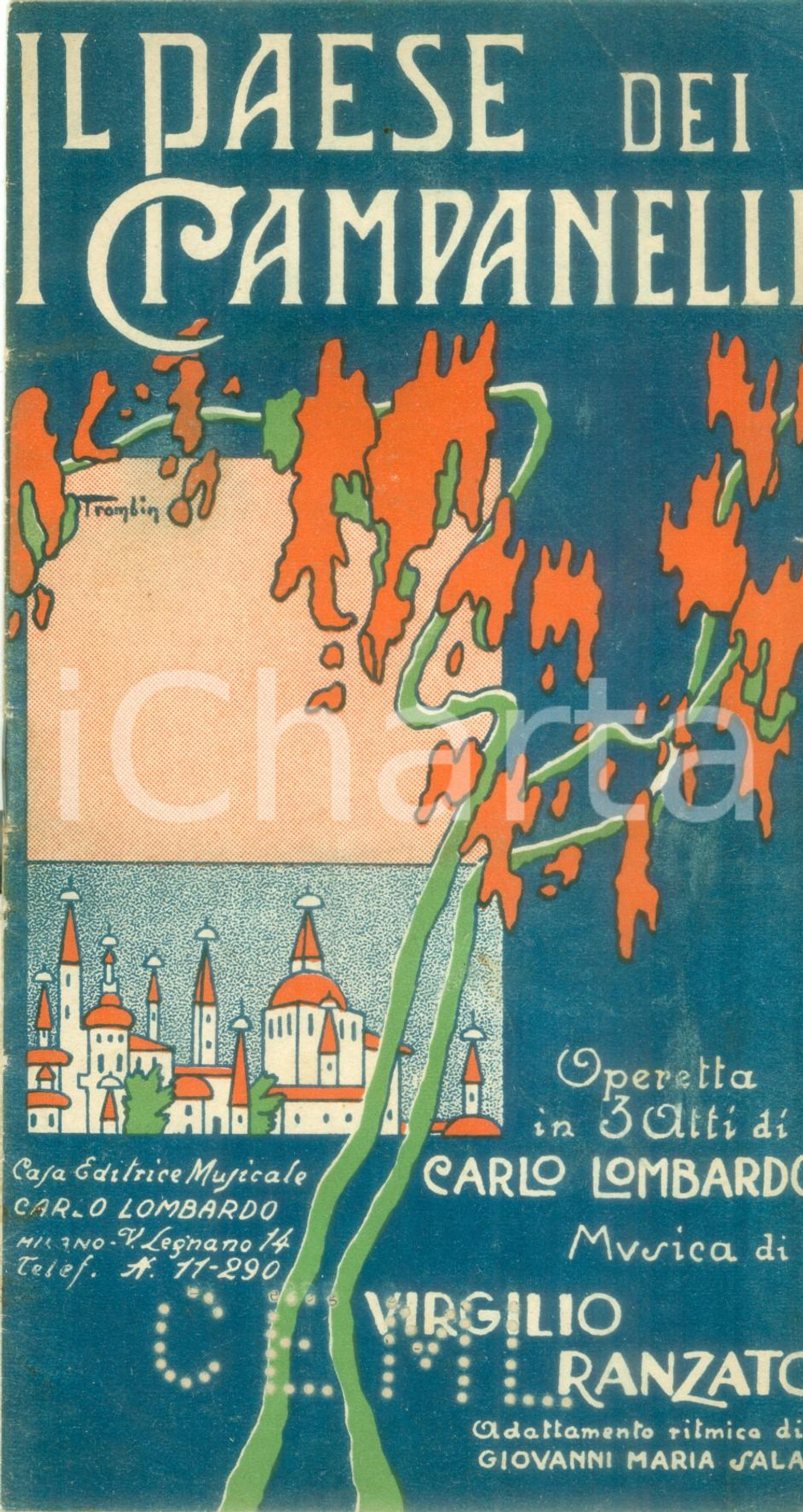 Oggetto da collezione cartaceo 1924 Carlo LOMBARDO Il paese dei campanelli operetta 1