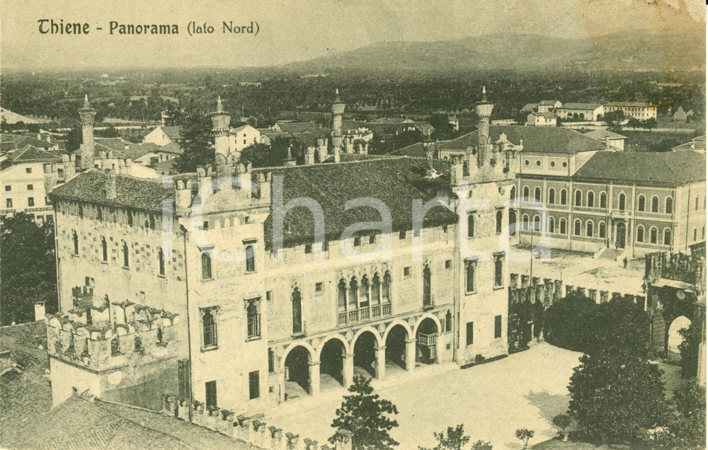 Cartolina originale da collezione 1920 ca THIENE (VI) Panorama lato Nord Castello PORTO COLLEONI *Cartolina FP NV 1