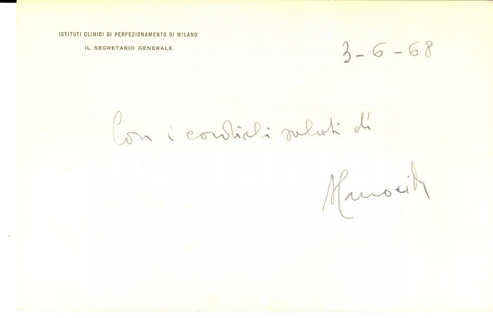 Autografo originale 1968 MILANO Istituti Clinici di Perfezionamento *Autografo Alfredo LANOCITA 1