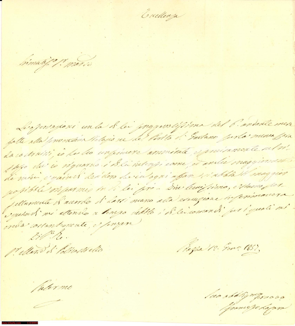 Manoscritto, lettera originale 1857 PIAZZA ARMERINA EN casa marchese POLICASTRELLO Lettera 1