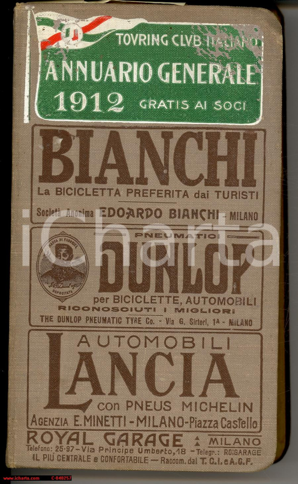 Libro, pubblicazione d'epoca 1912 TOURING CLUB ITALIANO Annuario generale 1