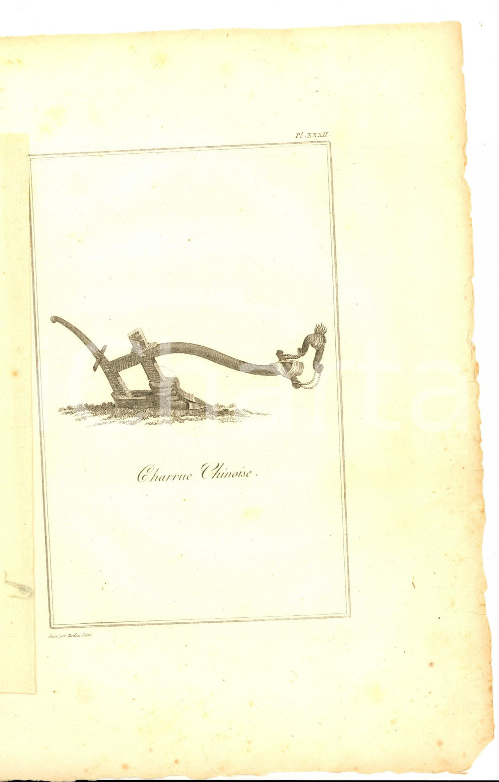 Stampa, bozzetto originale 1800 ca VOYAGE DANS L INTERIEUR DE LA CHINE Charrue chinoise Gravure TARDIEU 1