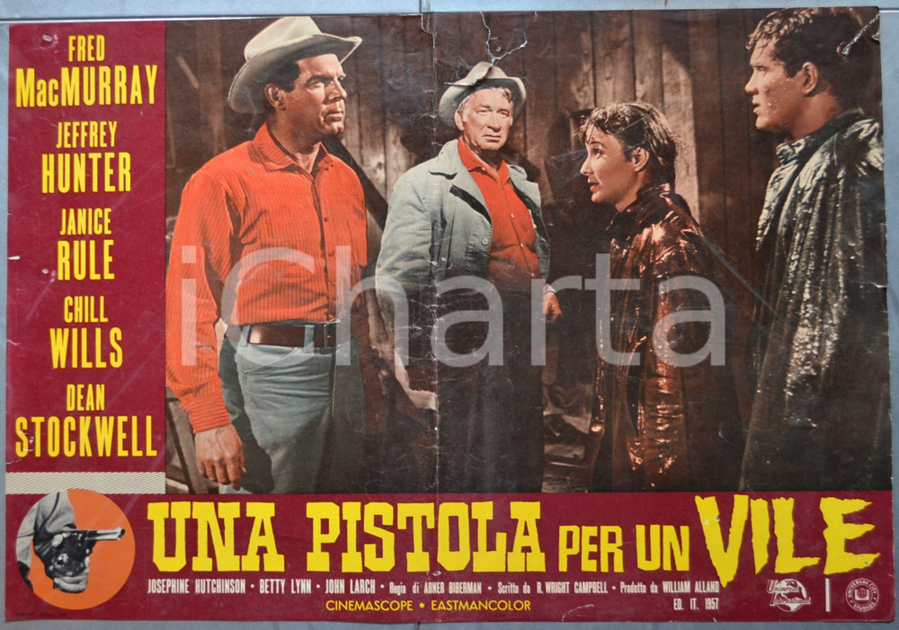 Materiale cinematografico d’epoca 1957 WESTERN  GUN FOR A COWARD Una pistola per un vile  Lobby card 4 1