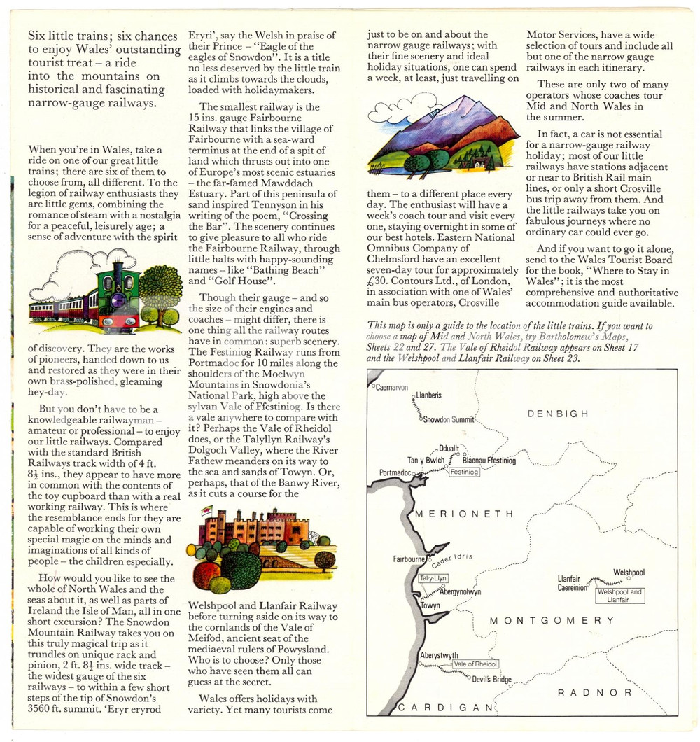 Materiale pubblicitario d’epoca 1970 The Great Little Trains of WALES illustrato Opuscolo 1
