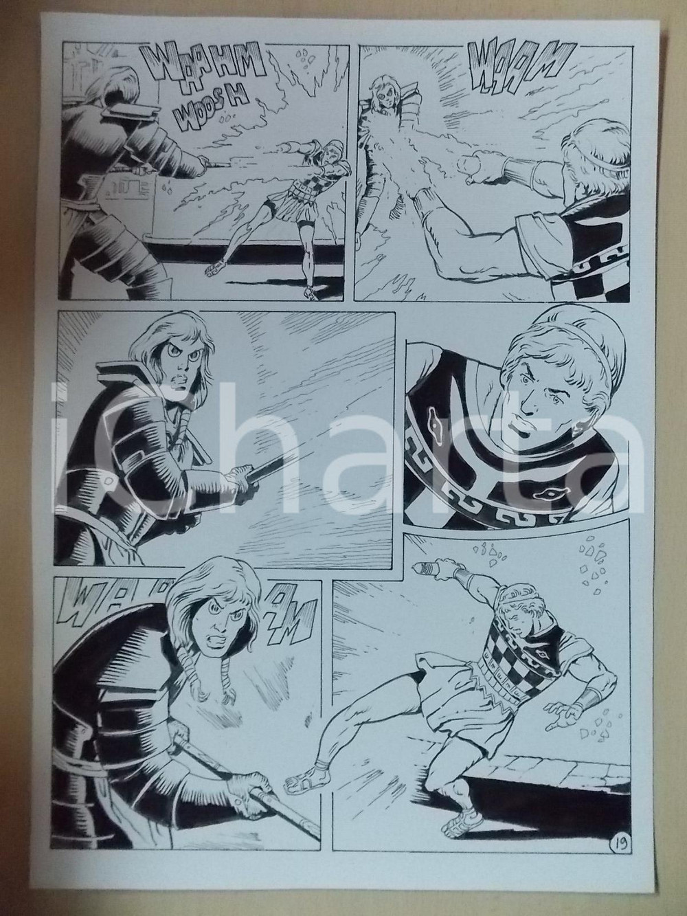 Opera d’arte autentica 2001 WAMPUS Luciano BERNASCONI Raggi laser contro guerriero alieno Tavola LUBE 1