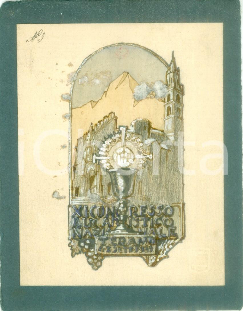 Stampa, bozzetto originale 1935 TERAMO Congresso Eucaristico Nazionale Bozzetto DISEGNATO A MANO medaglia 1