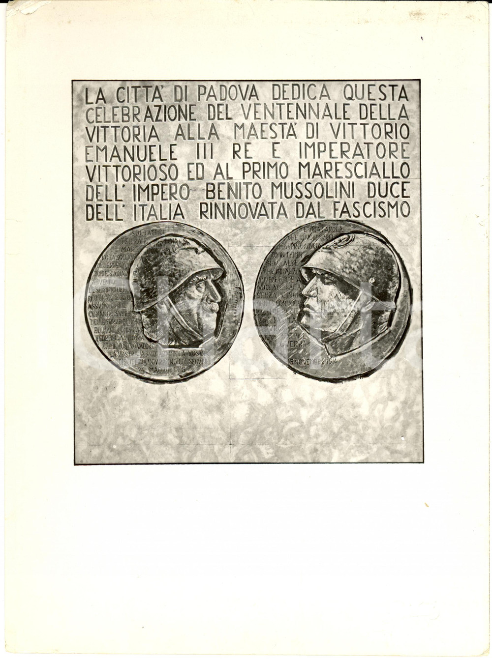 Fotografia d epoca originale 1938 PADOVA Dedica Ventennale Vittoria al RE e al DUCE Fotografia 1