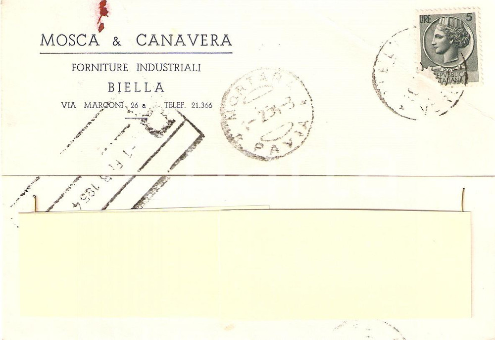 Cartolina originale da collezione 1954 BIELLA Forniture industriali MOSCA E CANAVERA *Cartolina Commerciale 1