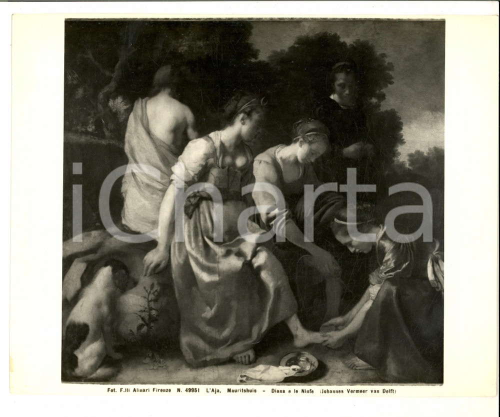 Fotografia d epoca originale 1920 ca Johannes VERMEER Diana e le ninfe Foto ALINARI quadro MAURITSHUIS 1