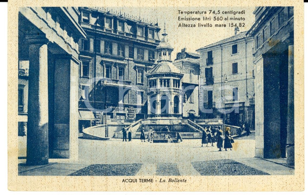 Cartolina originale da collezione 1952 ACQUI TERME (AL) La Bollente ANIMATA *Cartolina postale FP VG 1