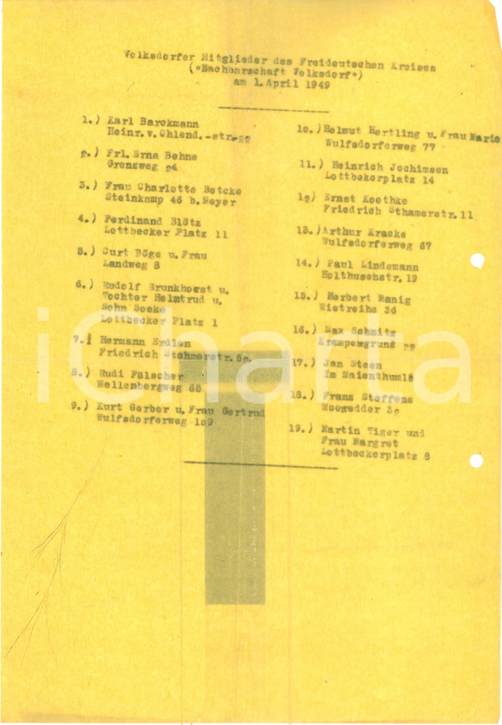 Documento originale, autentico 1949 HAMBURG VOLKSDORF Lista dei membri della FREIDEUTSCHE KREIS *Documento 1