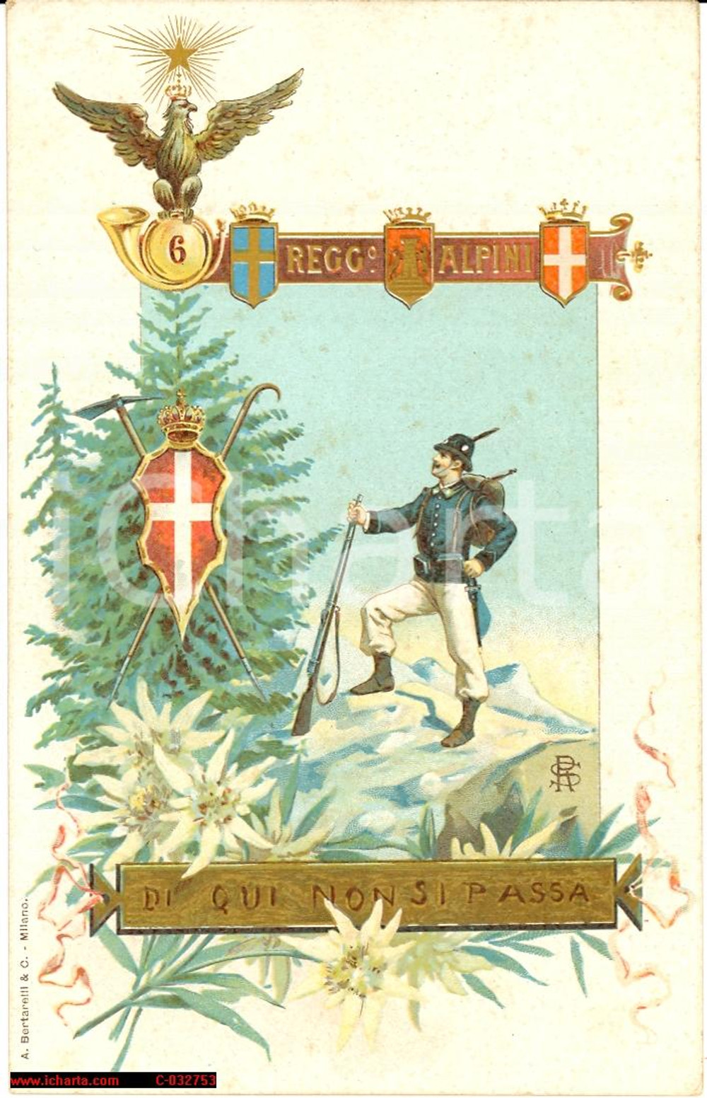 Cartolina originale da collezione 1910 Alpini - 6Â° Reggimento *Bella illustrazione 1