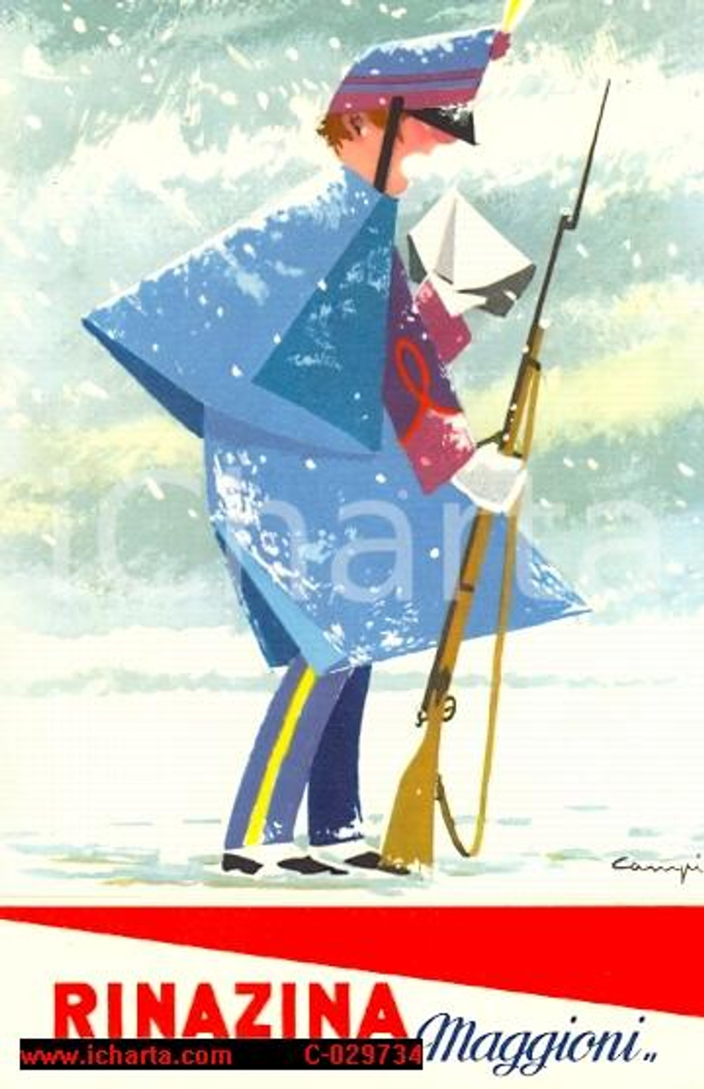 Materiale pubblicitario d’epoca 1961 FARMACEUTICA  RINAZINA MAGGIONI Pieghevole ill. Campi RARO 1