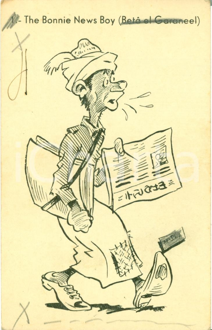 Cartolina originale da collezione 1935 ca AFRICA COLONIALE Satira RAZZISMO Bonnie News Boy MISCHA *Cartolina FP NV 1