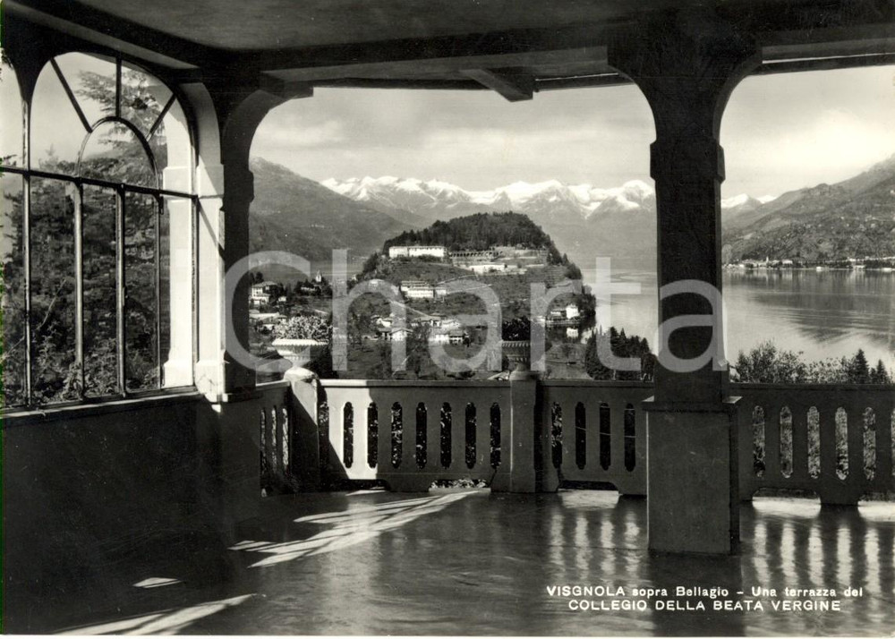 Cartolina originale da collezione 1950 ca BELLAGIO (CO) Terrazza del Collegio della BEATA VERGINE a VISGNOLA *NV 1
