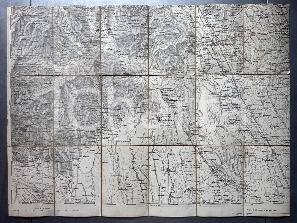 1880 ca PIEMONTE - VALSESIA -GATTINARA - ROMAGNANO Mappa su tela 72x53 cm Mappa pieghevole d'epoca, montata su tela. GOOD/buono  Formato: 43x34 cm originale e autentica 1