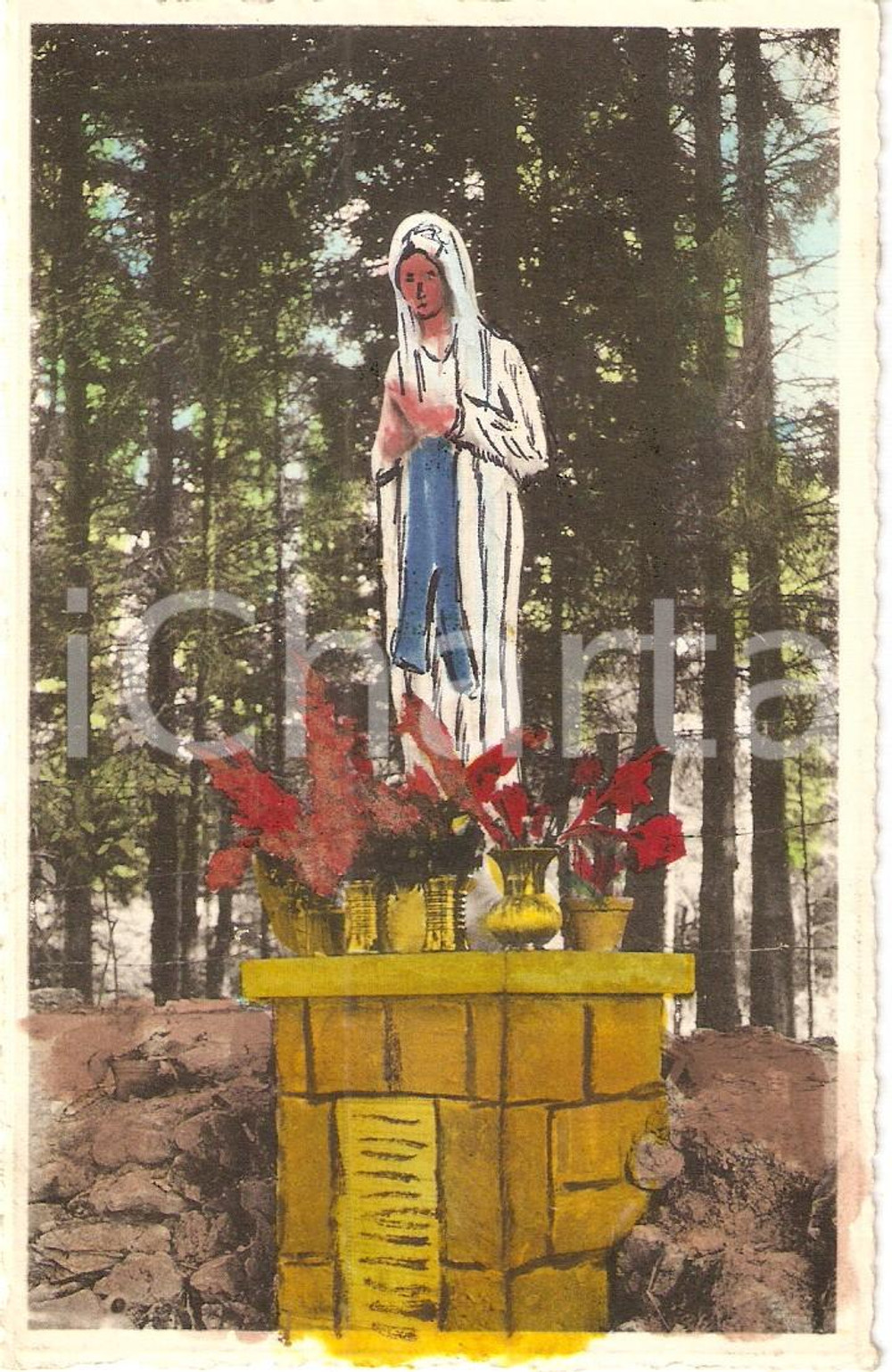 Cartolina originale da collezione 1960 ca BANNEUX (BELGIO) Statua della VERGINE DEI POVERI *Cartolina FP NV 1