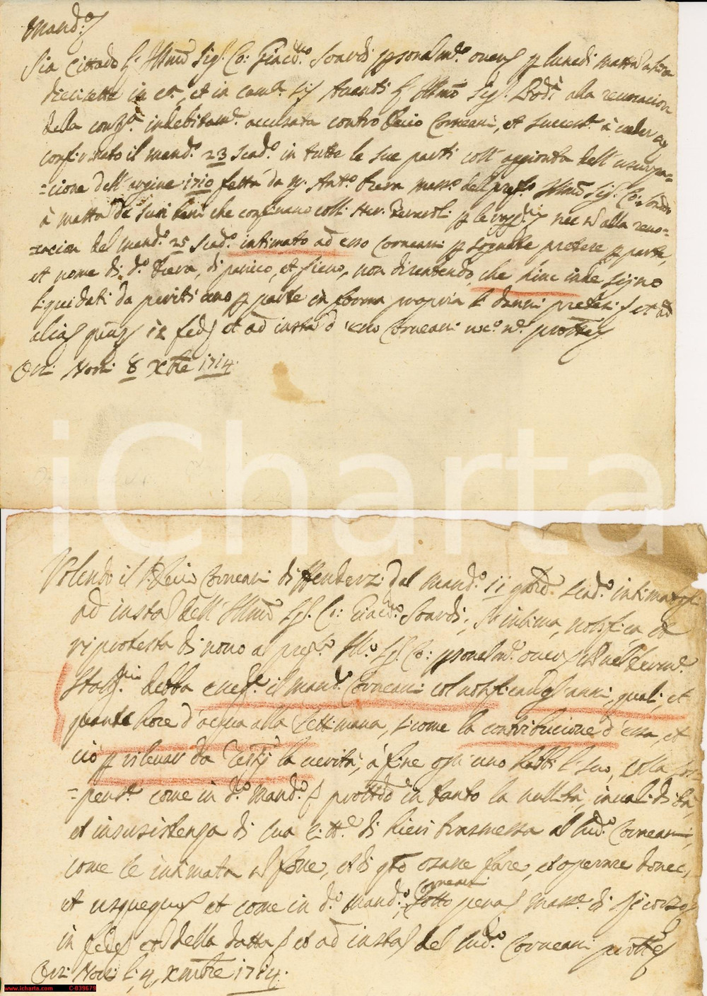 Documento originale, autentico 1714 ORZINUOVI (BS) Usurpazione argine Giacomo SUARDI 1