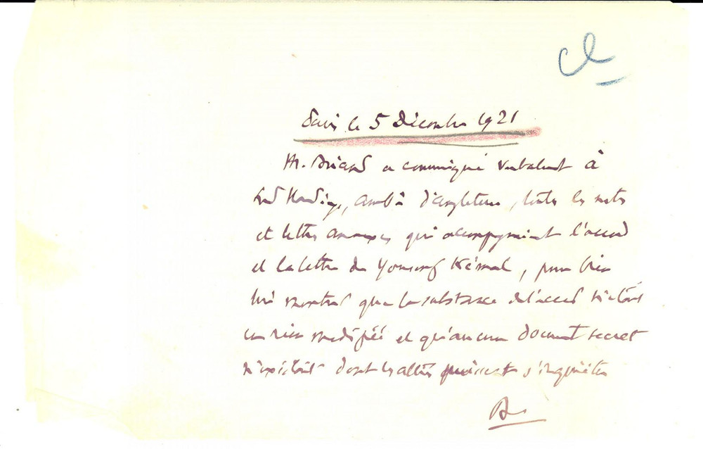 Autografo originale 1921 PARIS Nessun segreto che inquieti gli alleati *Autografo Philippe BERTHELOT 1