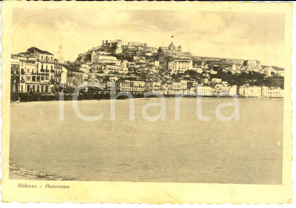 Cartolina originale da collezione 1939 MILAZZO (ME) Panorama della cittÃ  dal mare *Cartolina postale FG VG 1