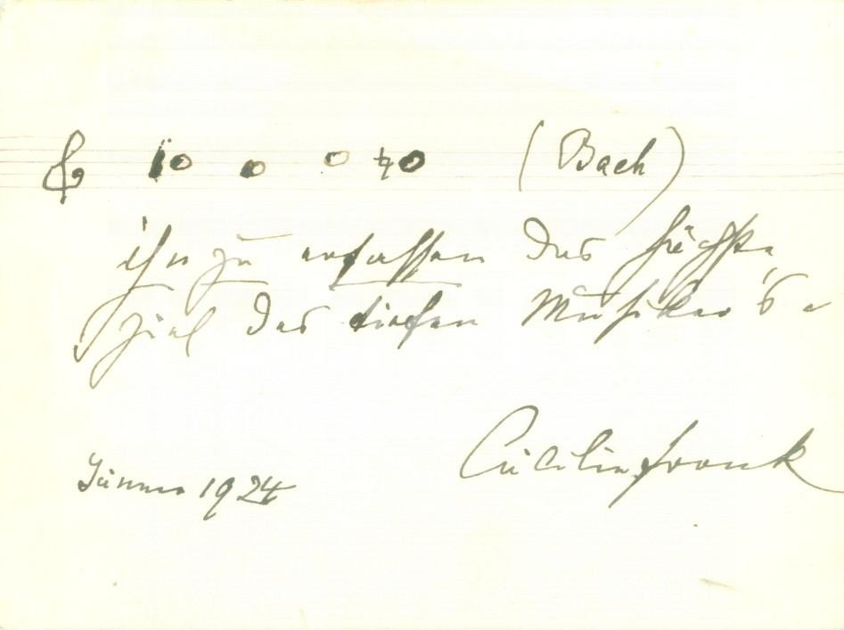 Autografo originale 1924 Pianista CÃ¤cilia FRANK Biglietto con partitura e firma AUTOGRAFA 1