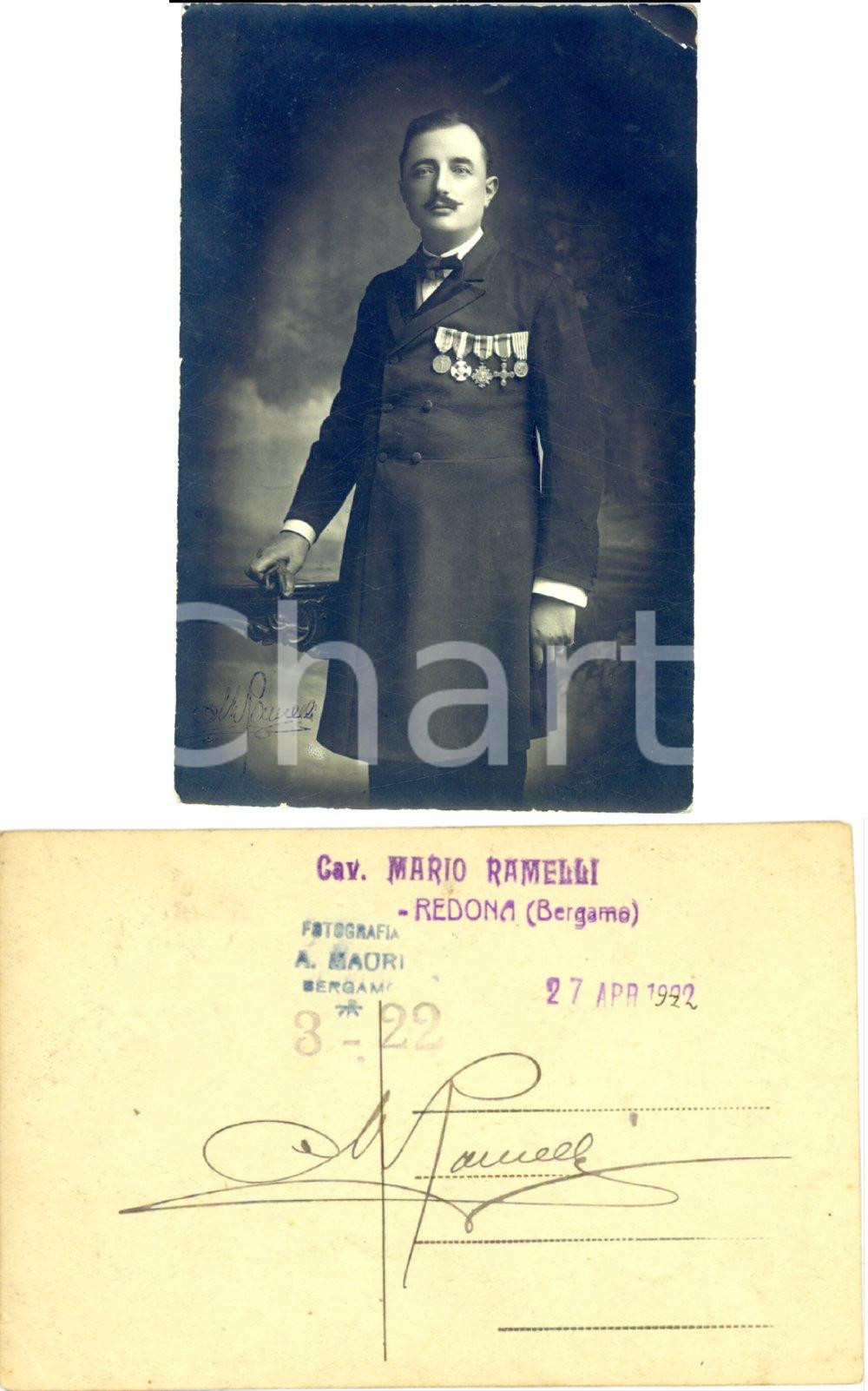 Fotografia d'epoca originale 1922 REDONA (BG) Fotoritratto cav. Mario RAMELLI *Autografo 1