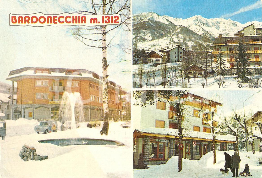 Cartolina originale da collezione 1976 BARDONECCHIA TO Slittino davanti alla tabaccheria  Vedutine Cartolina FG 1
