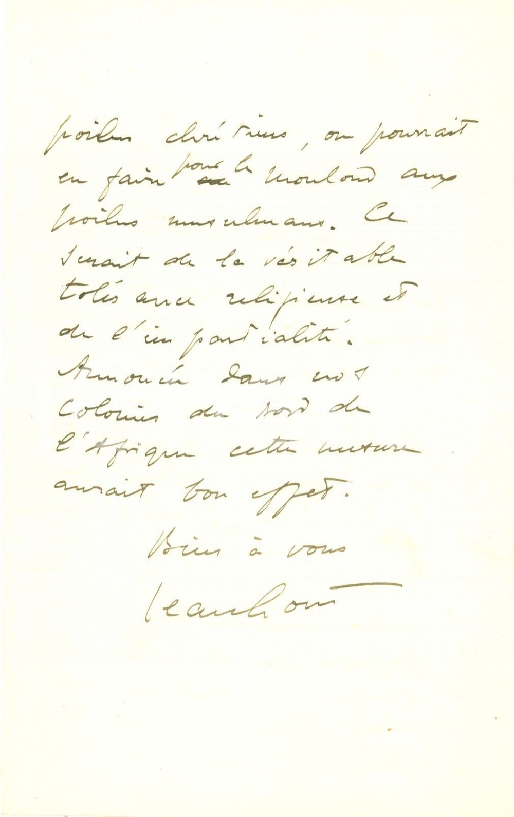 Autografo originale 1916 PARIS Jules CAMBON su relazioni con i musulmani AUTOGRAFO 1