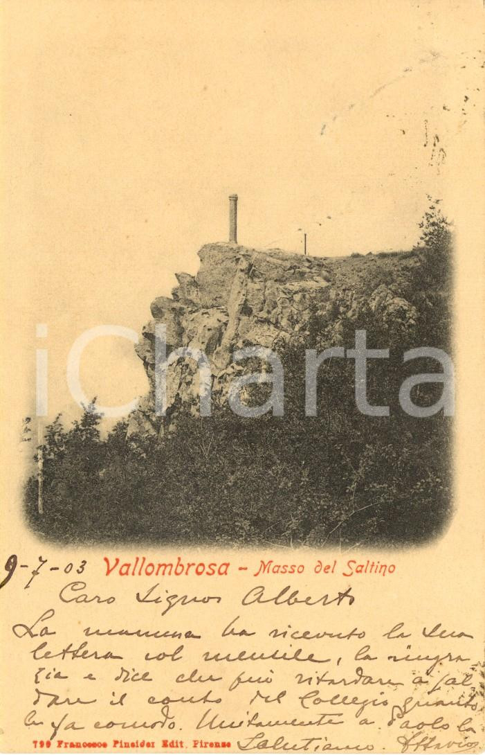 Cartolina originale da collezione 1903 REGGELLO FI Il masso del SALTINO a VALLOMBROSA Cartolina FP VG 1