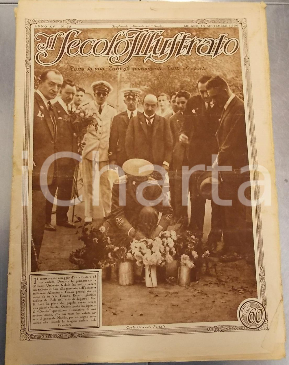 Giornale, rivista storica 1926 MILANO IL SECOLO ILLUSTRATO Anno XV nÂ°38 Omaggio ad Alessandro GRASSI 1