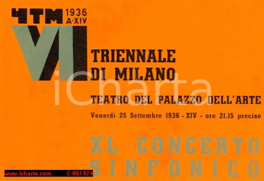 Documento originale, autentico 1936 MILANO Triennale Maestro Alceo TONI XL Concerto Sinfonico *Programma 1