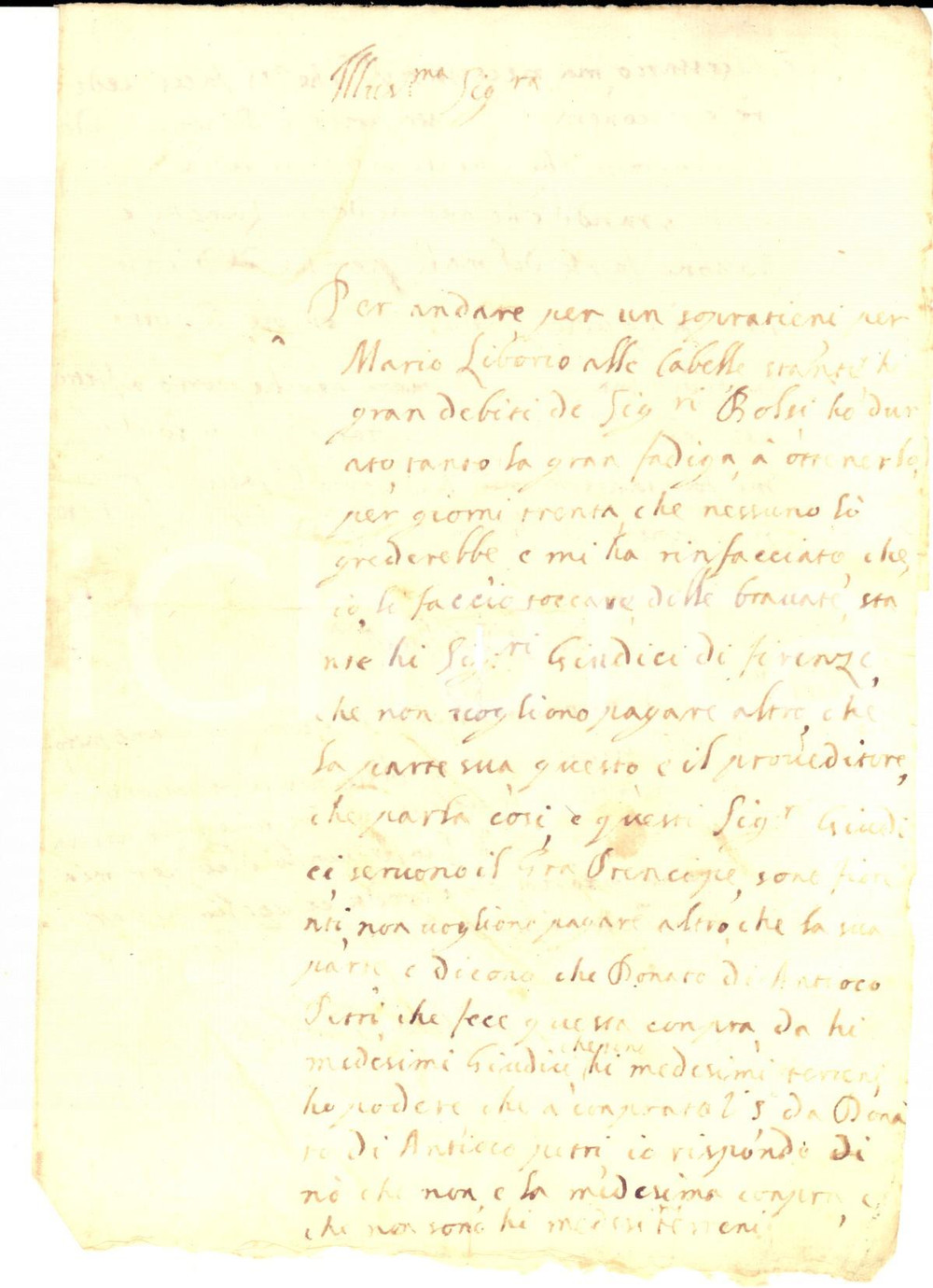 Manoscritto, lettera originale 1750 ca FIRENZE I giudici hanno denti lunghi che fanno male Giovanni TORRICELLI 1