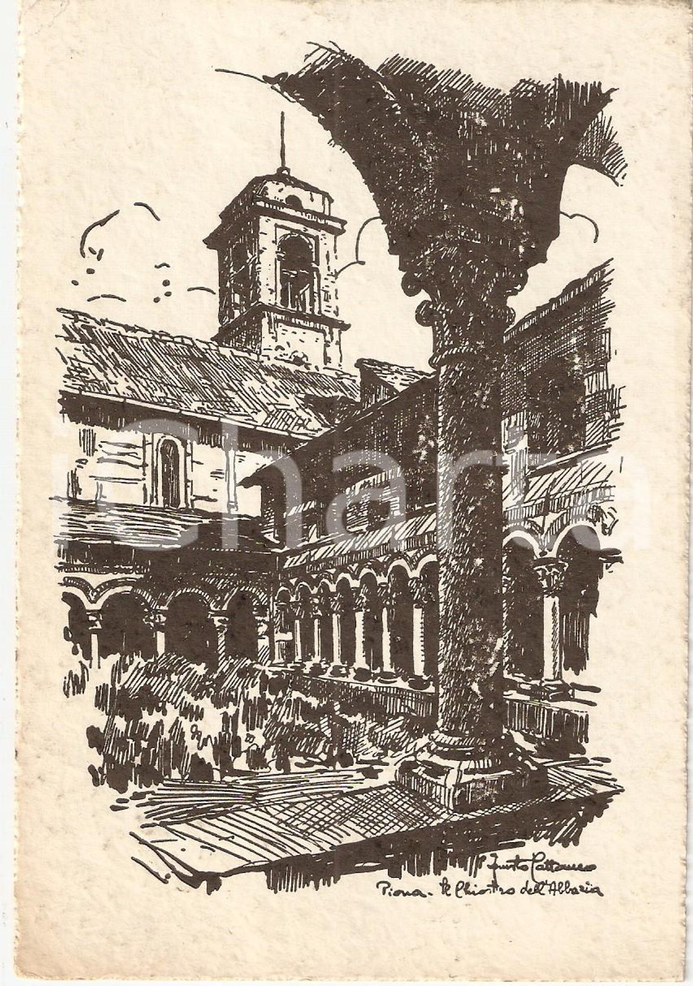 Cartolina originale da collezione 1959 COLICO (LC) Chiostro Abbazia SANTA MARIA DI PIONA *Cartolina ILLUSTRATA 1