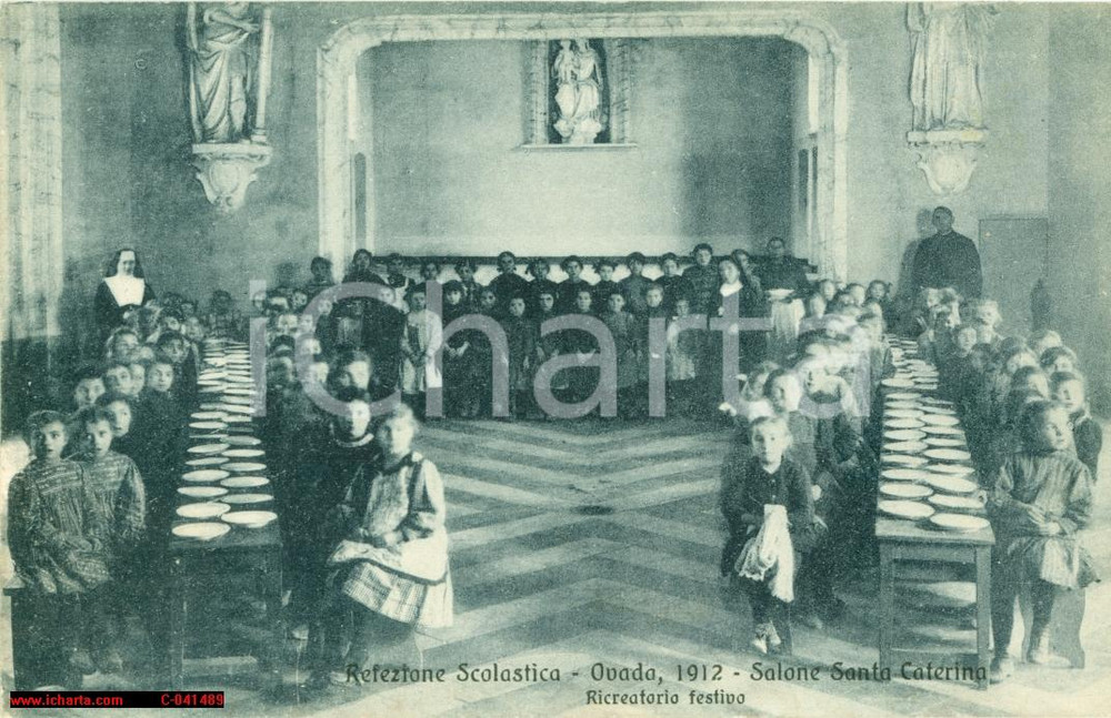 Cartolina originale da collezione 1912 OVADA Refezione scolastico al Ricreatorio festivo Cartolina postale 1
