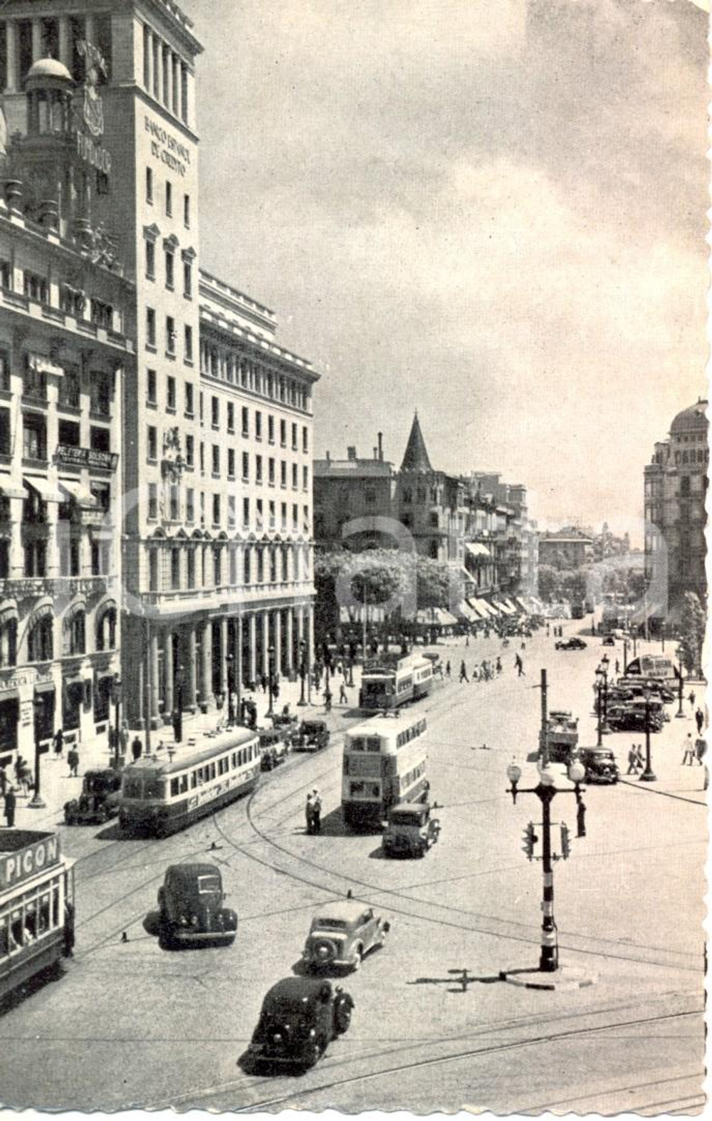Cartolina originale da collezione 1950 ca BARCELONA (ES) PlaÃ§a de CATALUNYA *Cartolina ANIMATA con tram FP NV 1