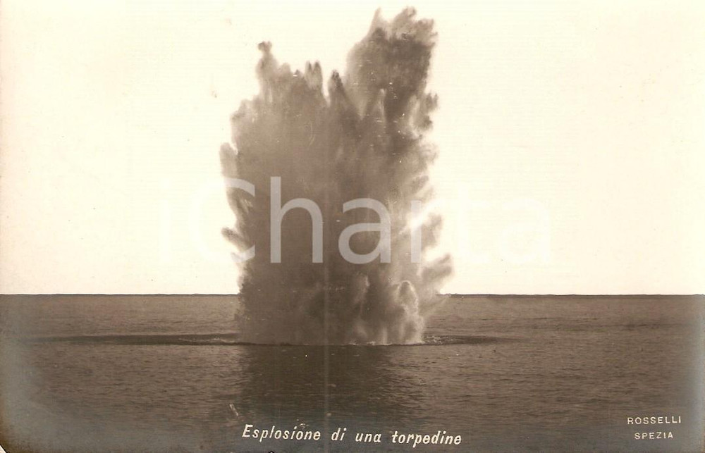 Cartolina originale da collezione 1910 ca LA SPEZIA - MARINA MILITARE Esplosione di una torpedine *Cartolina FP NV 1