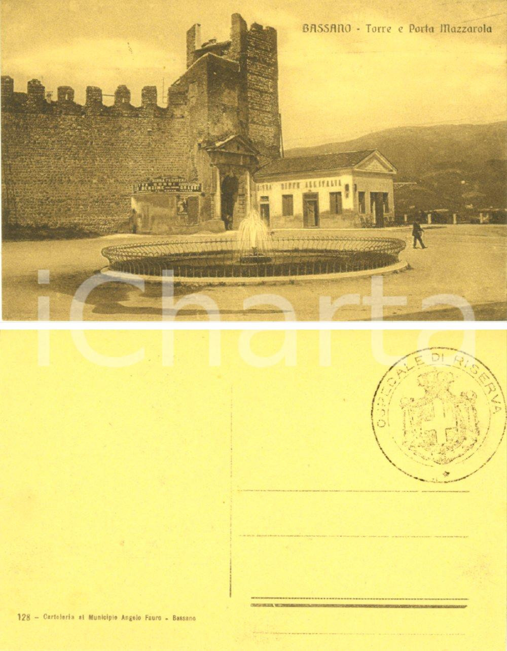 Cartolina originale da collezione 1915 ca BASSANO DEL GRAPPA (VI) Veduta di Porta MAZZAROLA con torre *FP NV 1